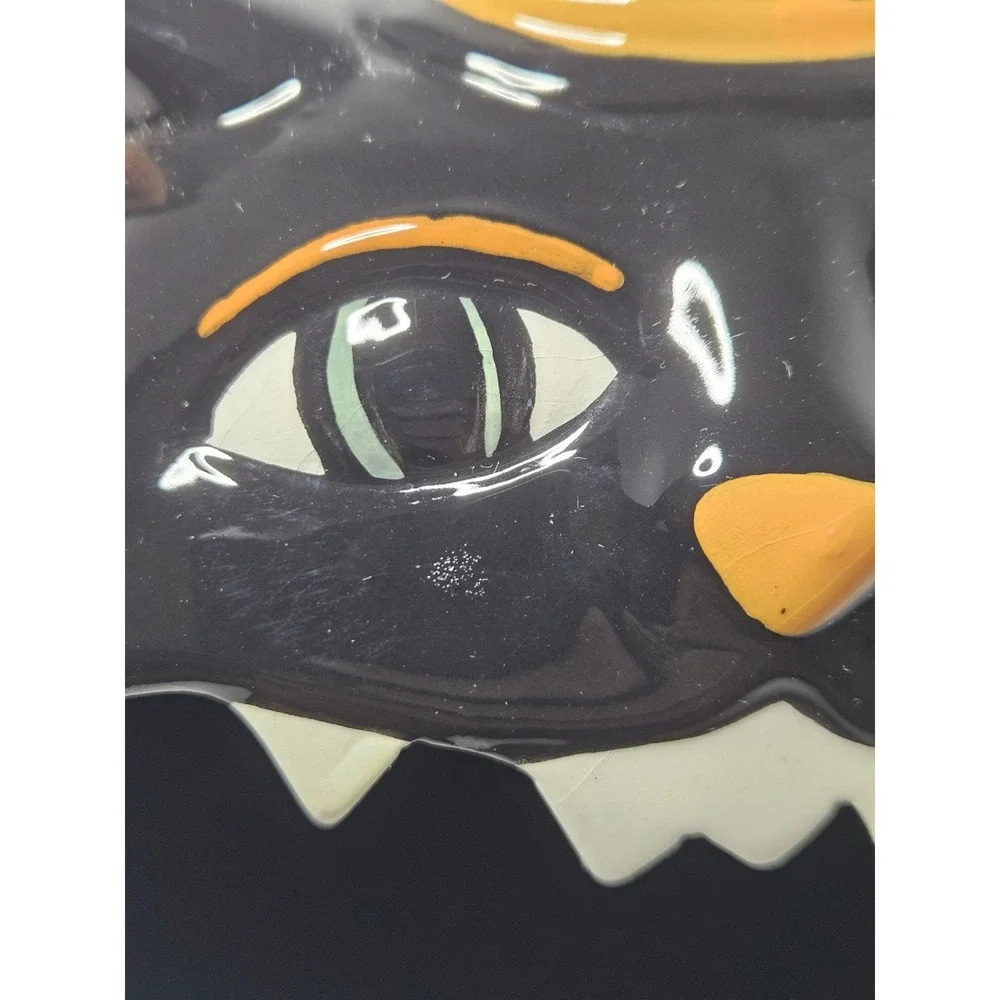 Ashland Halloween Black Cat Ceramic Candy Dish Starry Wizard Hat Vintage Style